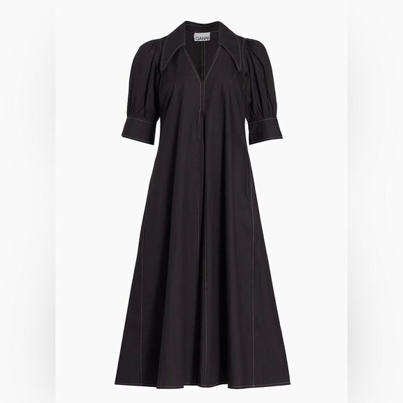 Ganni Dresses & Skirts - Ganni Cotton Poplin V-Neck Midi Dress, Size Medium